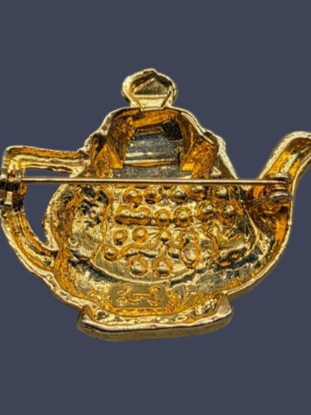 Vintage Louis Stern Gold-Plated Pavé Rhinestone Teapot Brooch Signed L-S - Picture 5 of 9
